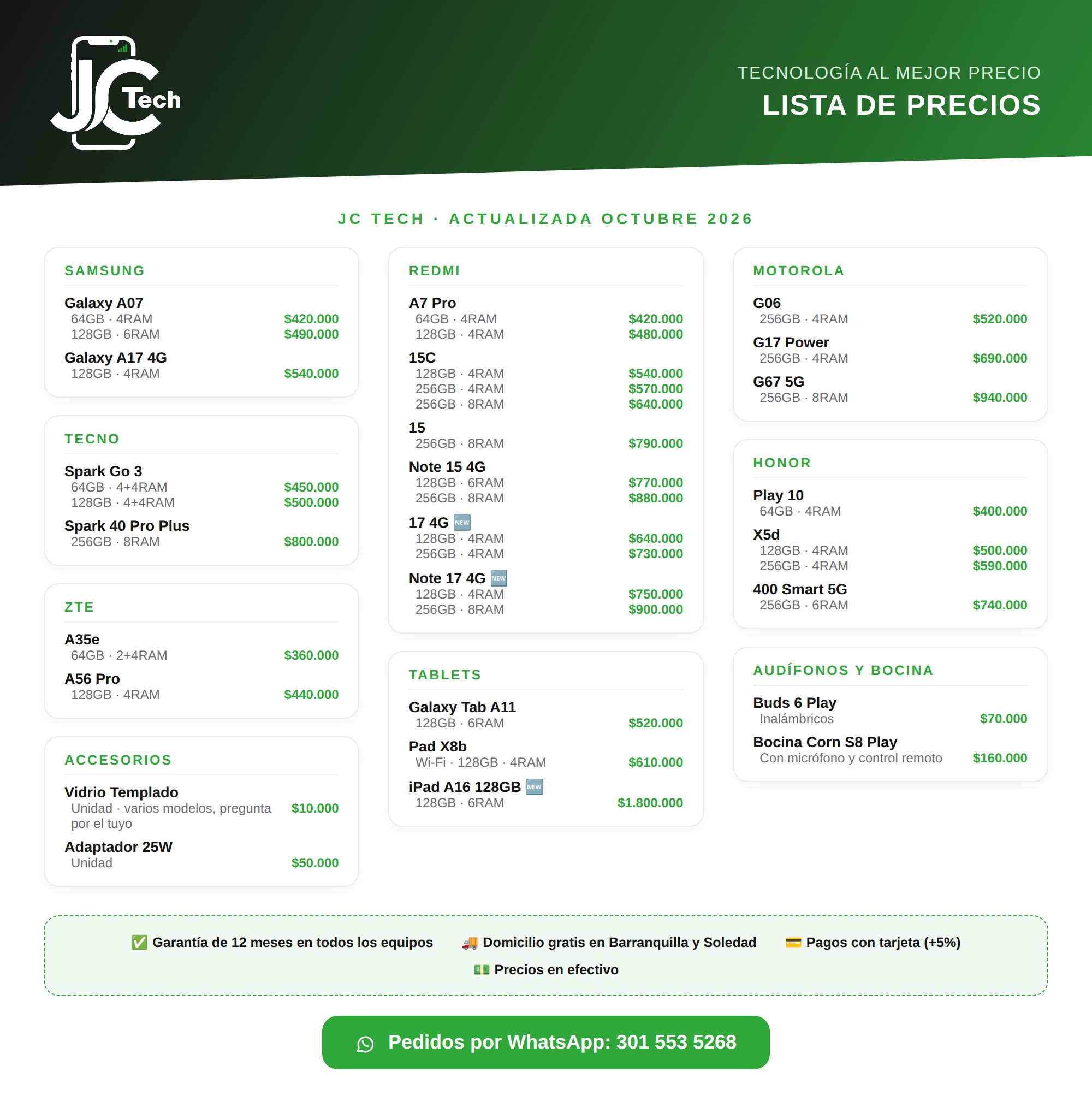 Lista de precios JC Tech